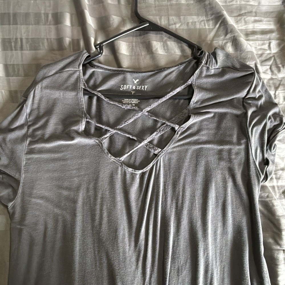 American Eagle Outfitters Gray Soft & Sexy Blouse